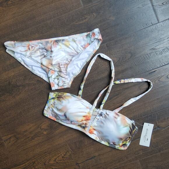 Beach Joy Women's Medium Bikini Top & Bottom Swimsuit Resort Wear Tropical Print - Picture 4 of 10